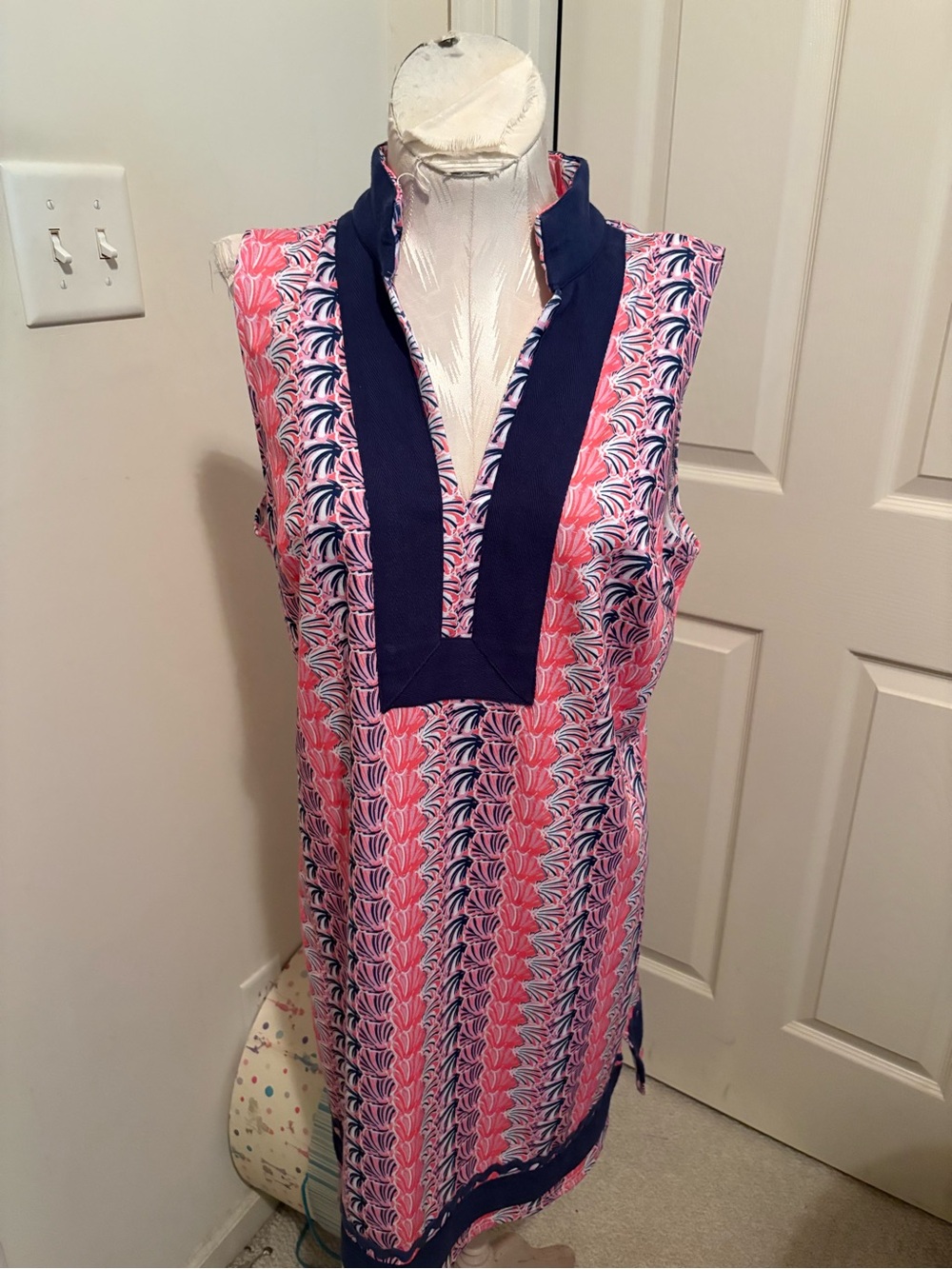 Simply Southern chemise Sleeveless Pink & Navy Printed Shift Dress L